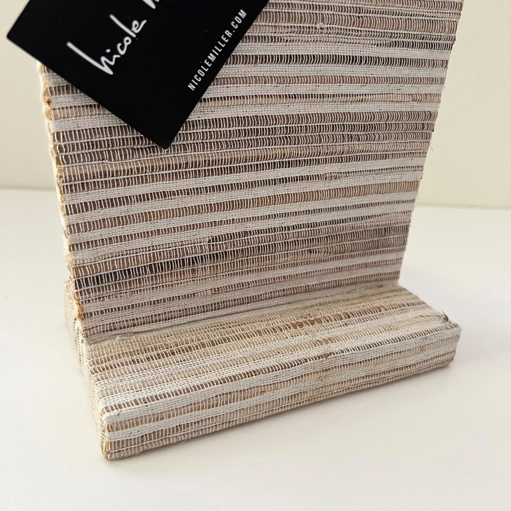 Set of 2 Nicole Miller Woven Necklace Holder Display Bust Beige & Brown Striped